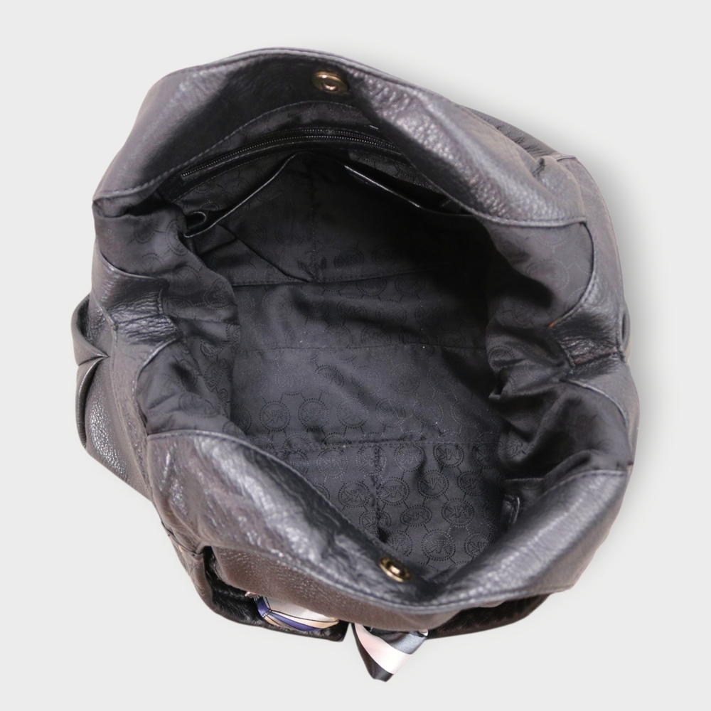 Vintage Michael Kors Austin Black Leather Buckle Hobo Bag with Scarf Accent - Picture 3 of 5